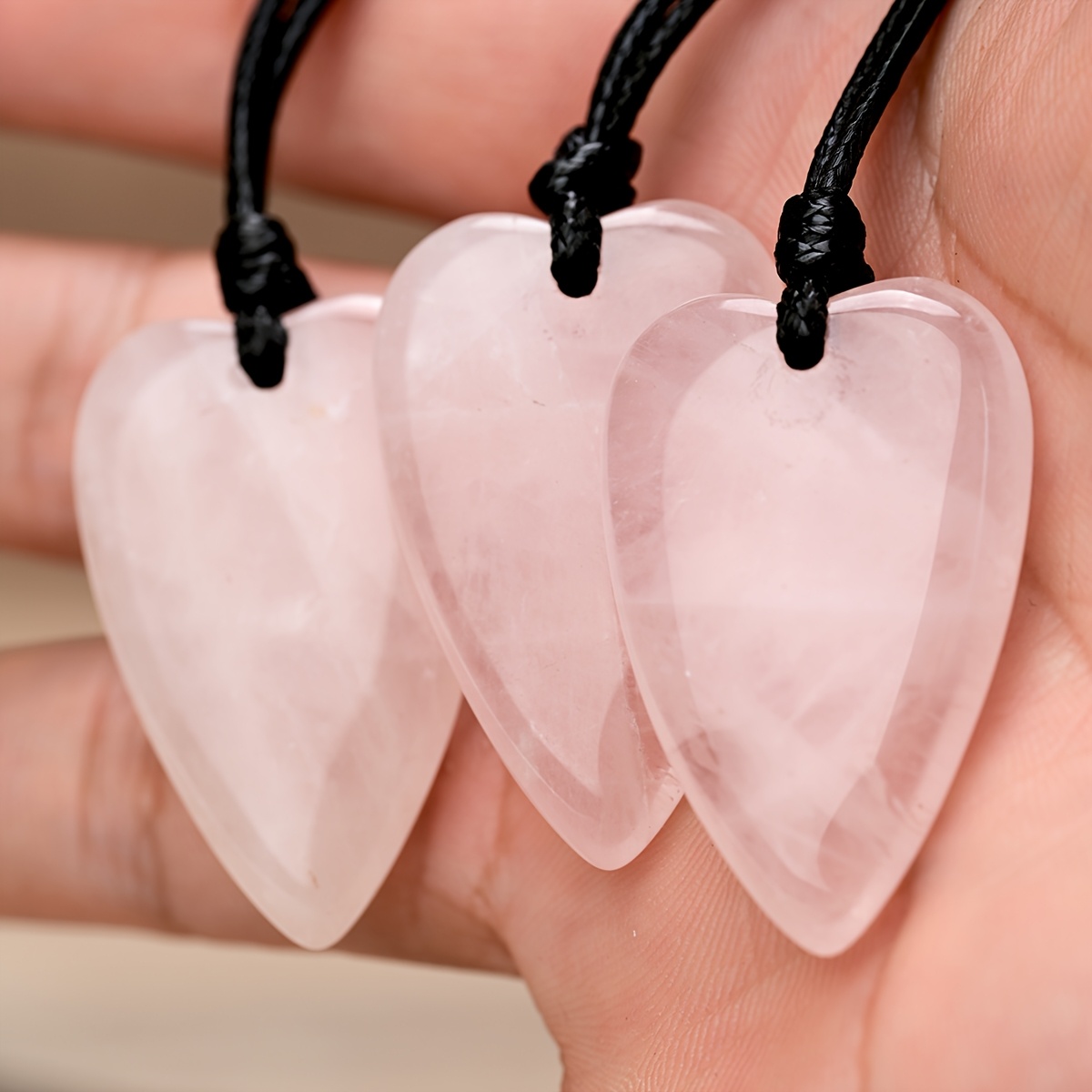 2pcs Natural Rose Quartz Heart-Shaped Pendant Necklace Set